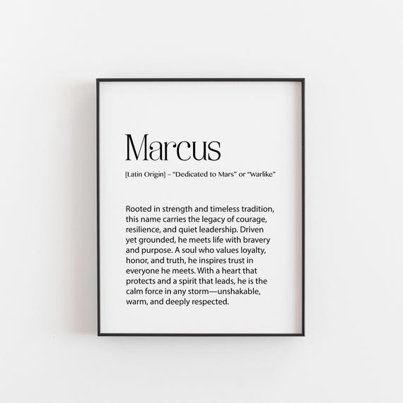 Marcus Name Meaning Print Strong Loyal Timeless Wall Art Classic Boy Gift Minimalist Nursery Or Office Decor Study