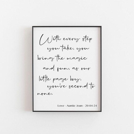 Page Boy Keepsake Wedding Poem Personalized Gift Quote Poster