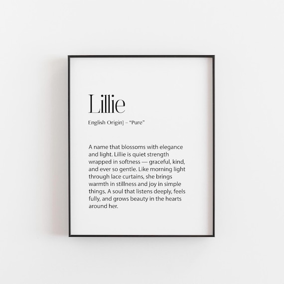 Lillie Name Meaning Print, Nursery Wall Art