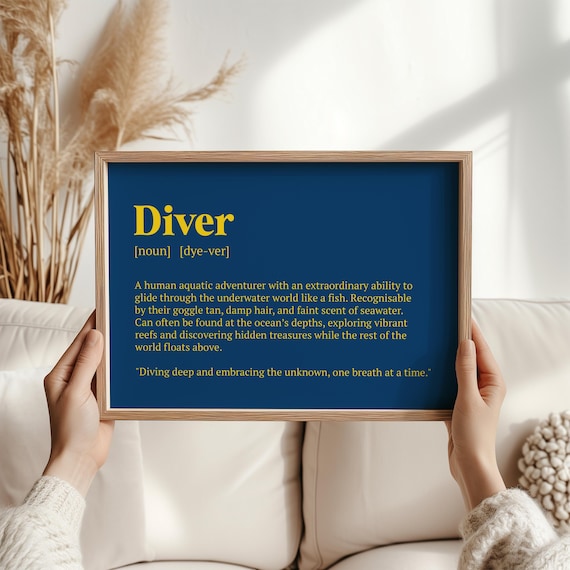 Diver Definition Aquatic Adventurer Underwater Gift Blue Gold Art Print