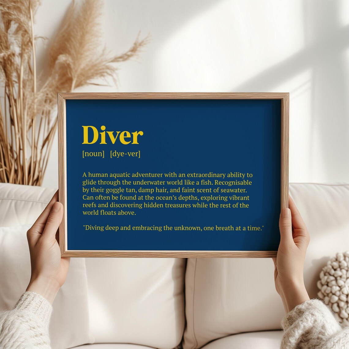 Diver Definition Aquatic Adventurer Underwater Gift Blue Gold Art Print
