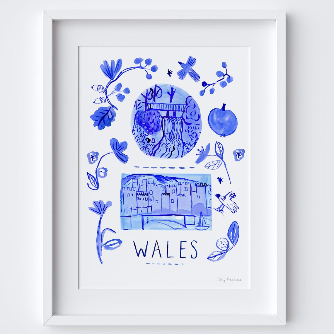 Wales Scene Blue Portuguese Azulejo Tiles Travel Poster