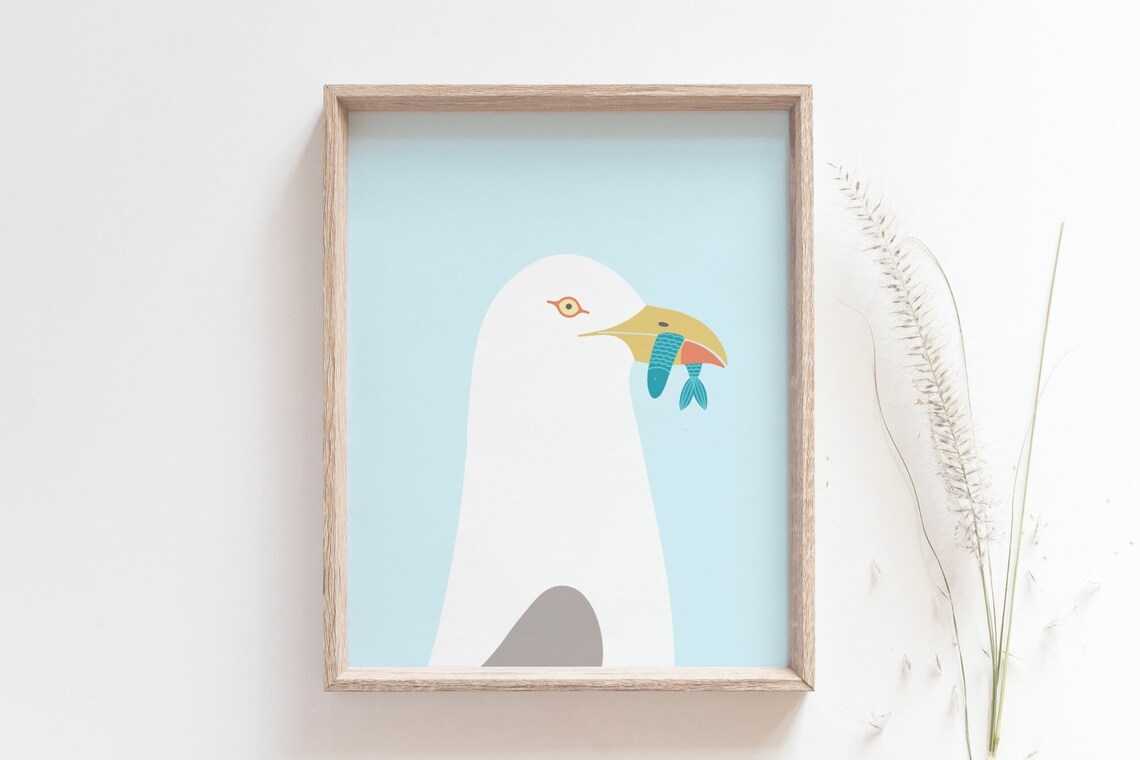 Seagull Bird With Fish Pop Art Nursery Poster - Image 3