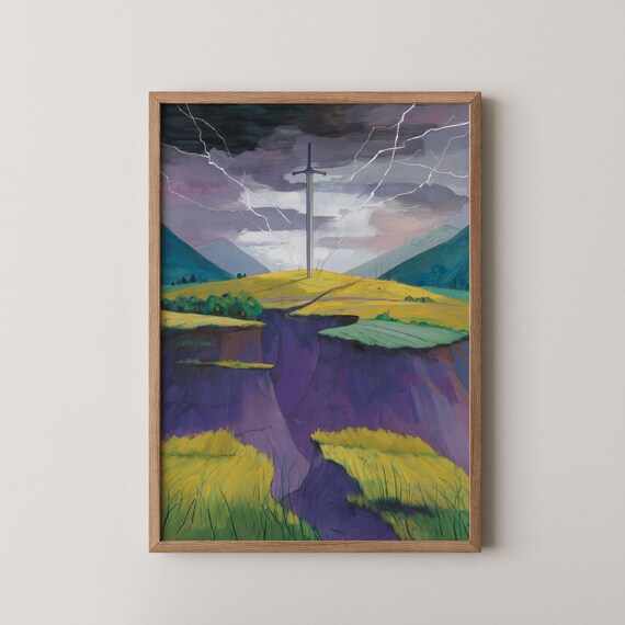 Legendary Sword In The Stone Lightning Storm Fantasy Art Poster