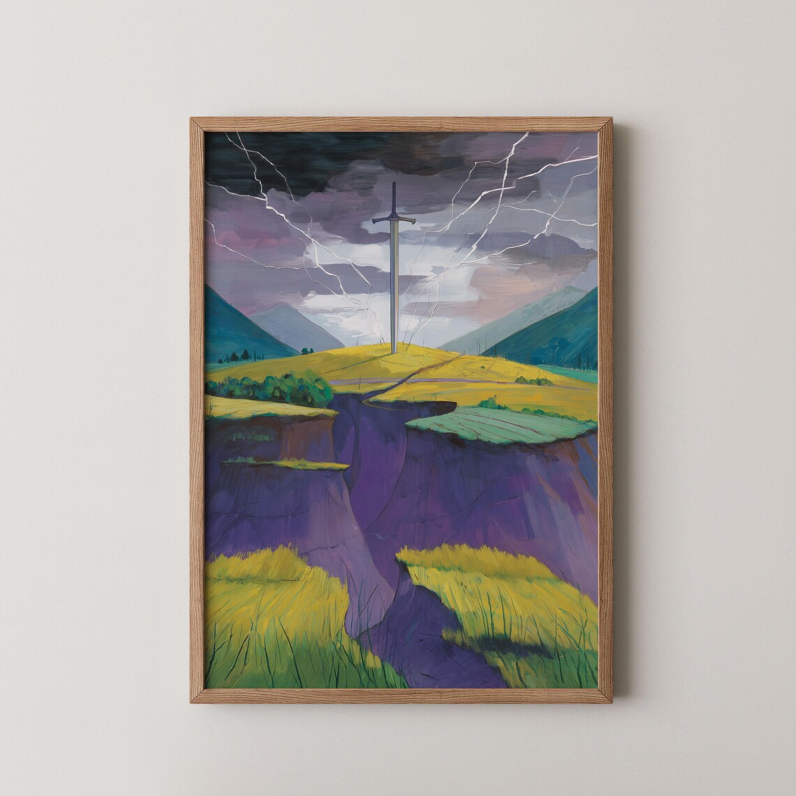 Legendary Sword In The Stone Lightning Storm Fantasy Art Poster