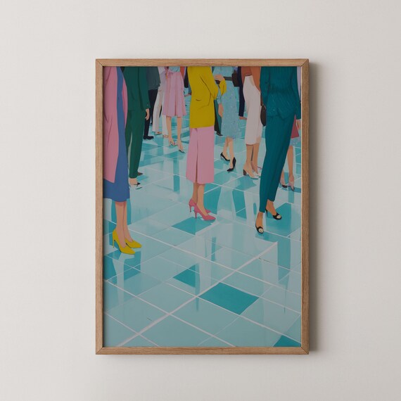 People Dancing Painting Whimsical Dance Wall Art 80s Night Prints