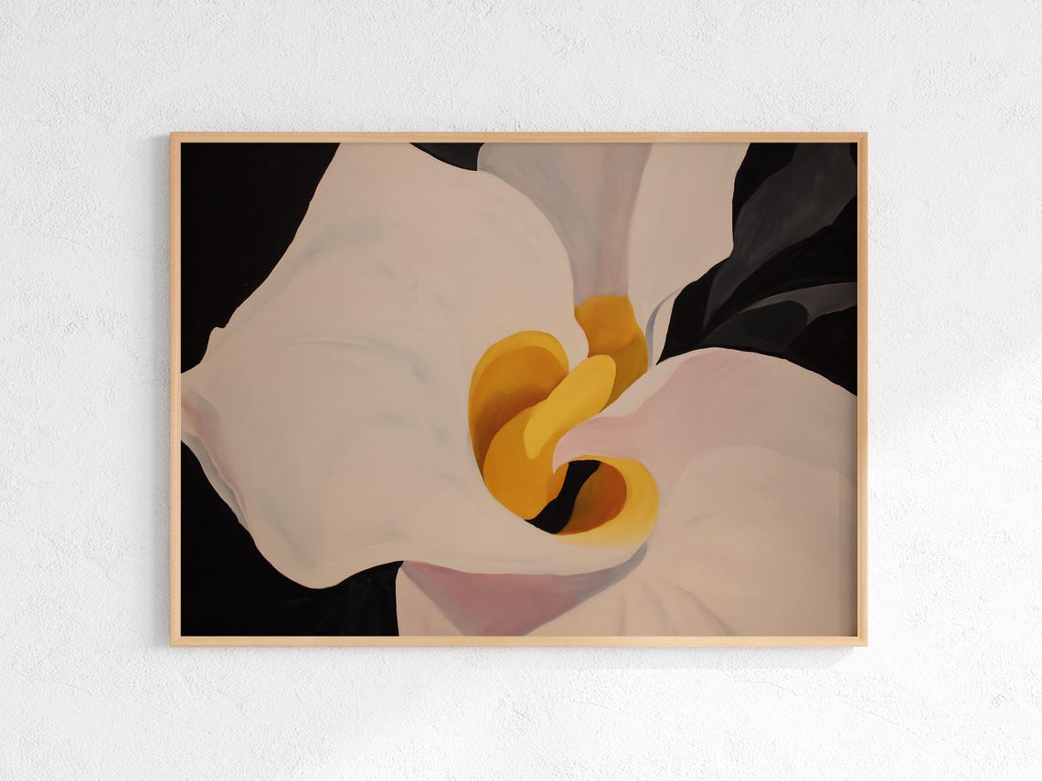 White Calla Lily Gold Center Abstract Floral Modern Style Wall Art