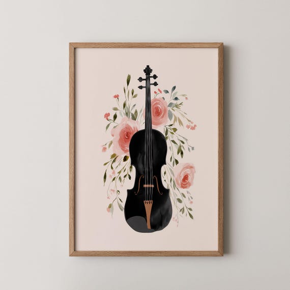 Violin Wall Art Minimalist String Instrument Watercolor Painting Gift