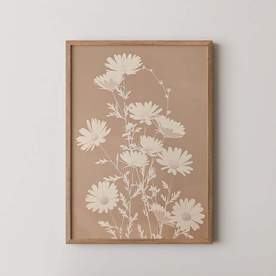 Neutral White Daisy Botanical Minimalist Farmhouse Floral Art Print
