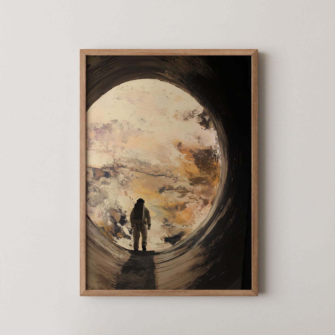 Retro Astronaut Space Tunnel Giant Planet Vintage Journey Wall Art