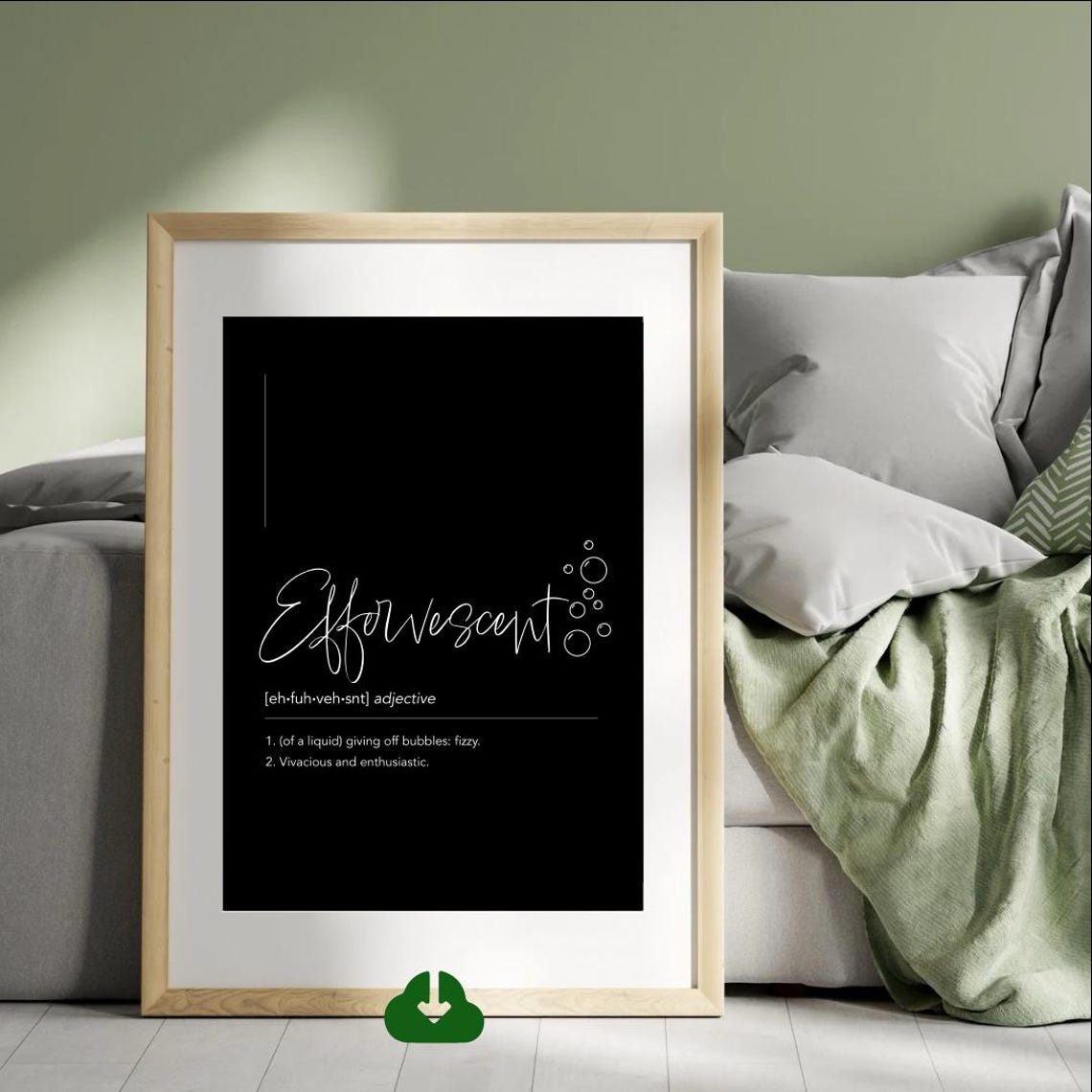 Effervescent Word Definition Black Script Minimalist Typography Poster