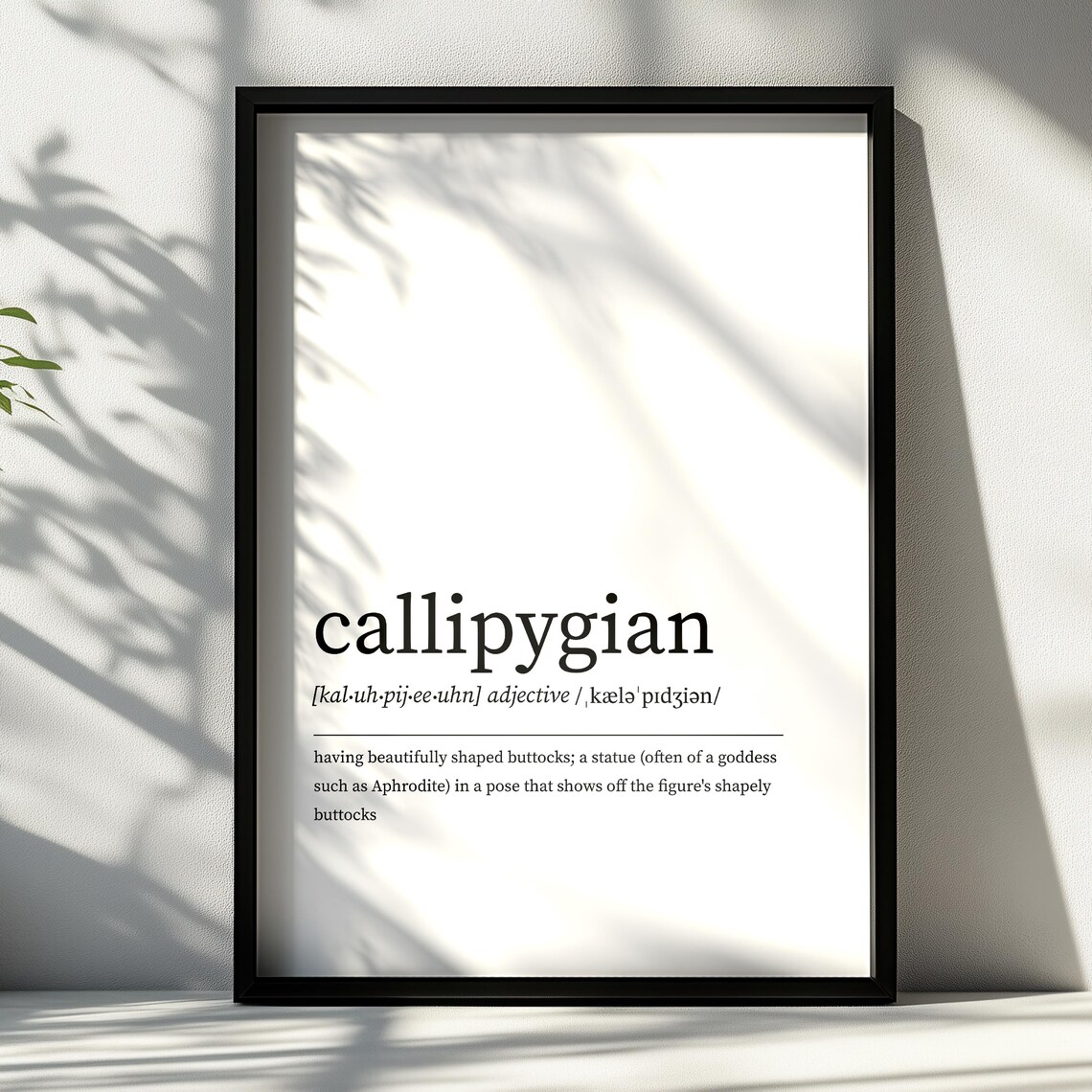 Callipygian Definition Print, Minimalist Dictionary Poster