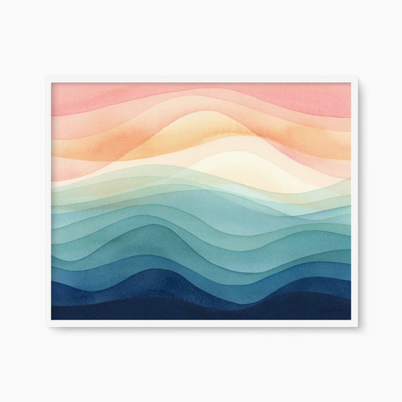 Beach Ocean Waves Pastel Coastal Art Print