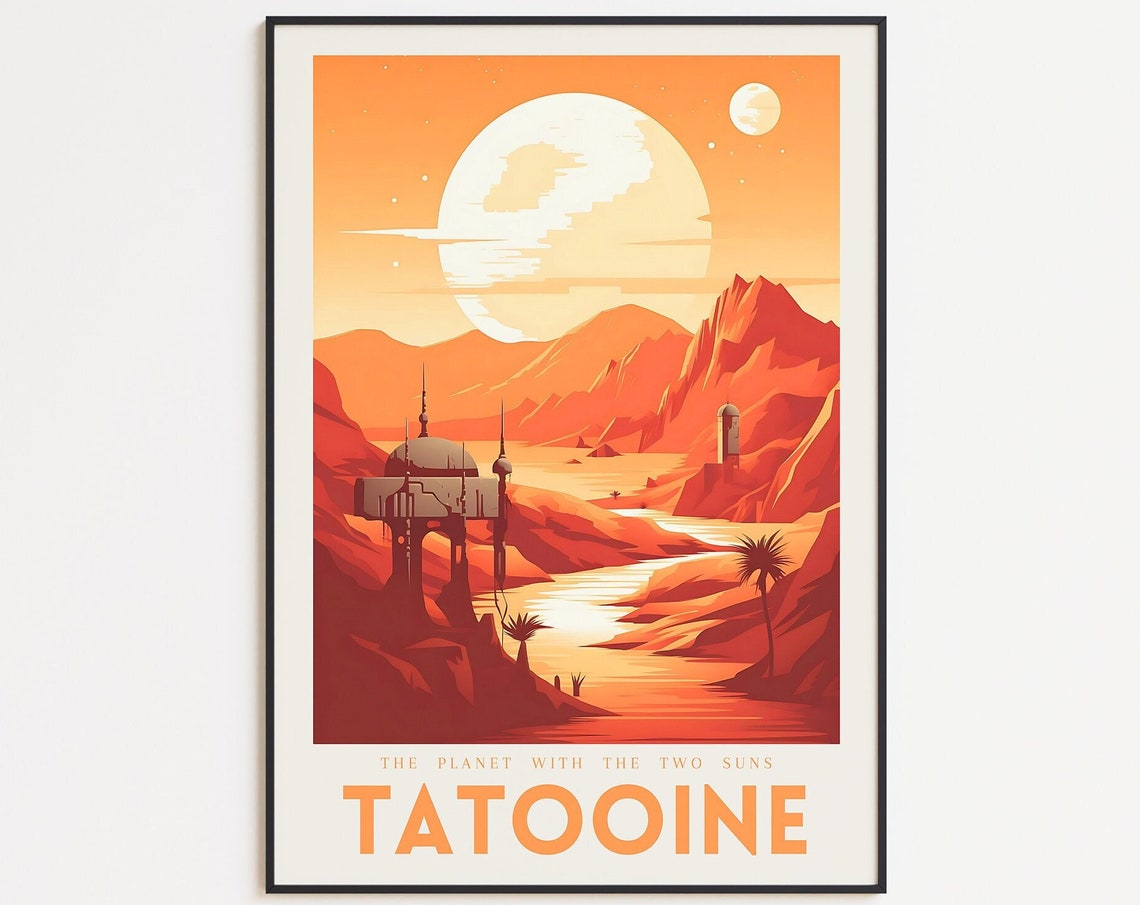 Tatooine Star Wars Poster Planet With Two Suns Desert Retro Art