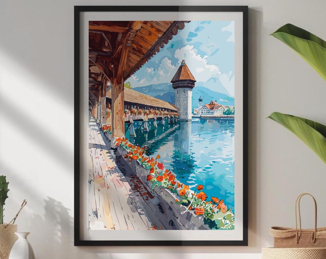 Lucerne Travel Poster, Switzerland Landscape Art Print