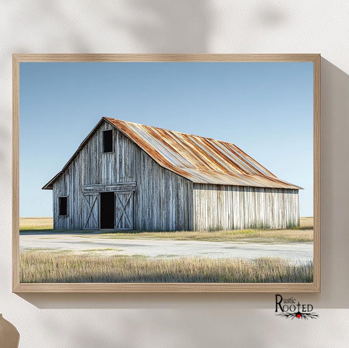 Weathered Barn with Rusty Tin Roof Under a Big Blue Sky Poster - Image 3