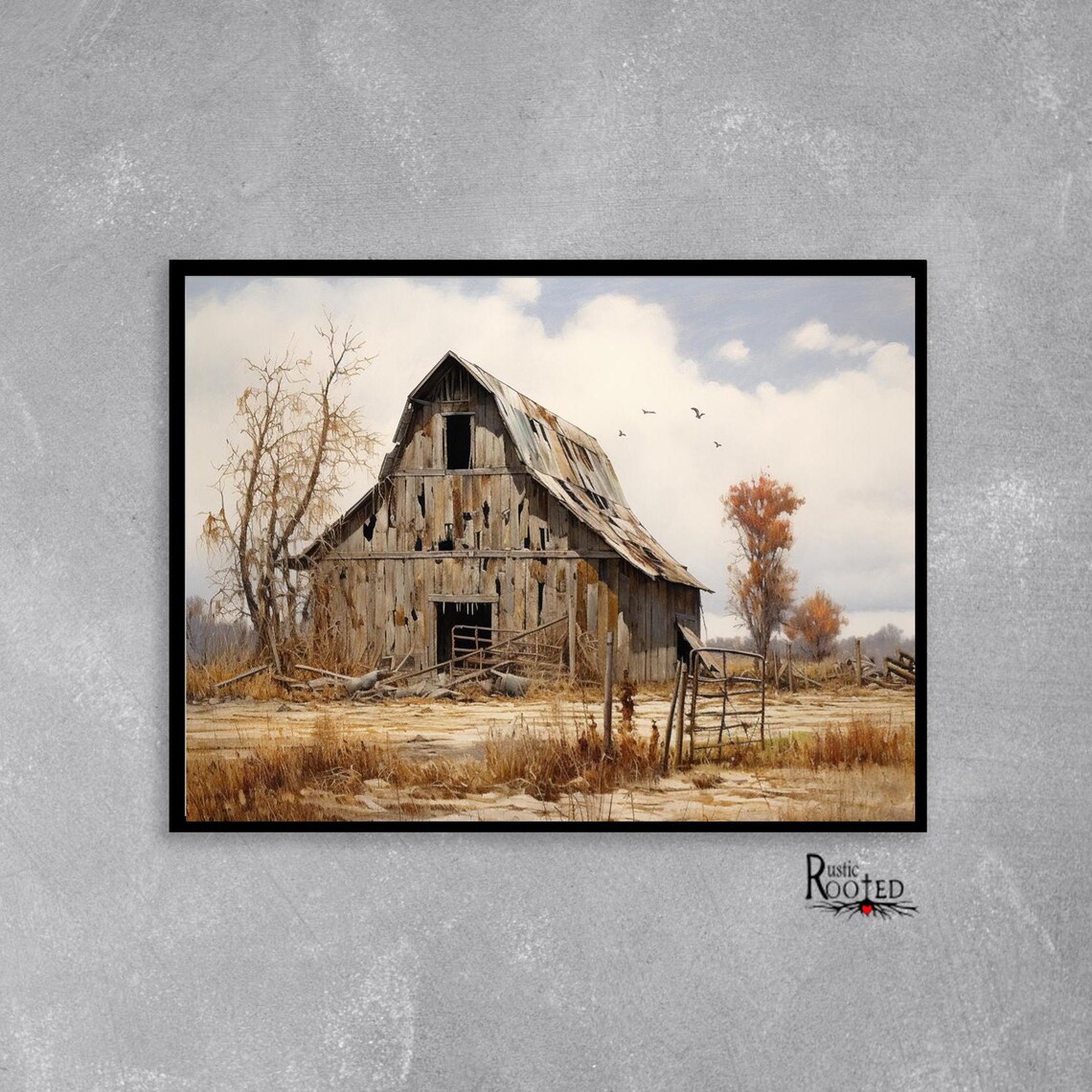 Vintage Barn Country Landscape, Autumn Farm Scene Art Print