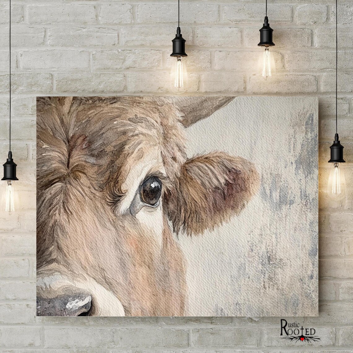 Highland Cow Watercolor Close-Up Rustic Farm Animal Art Poster