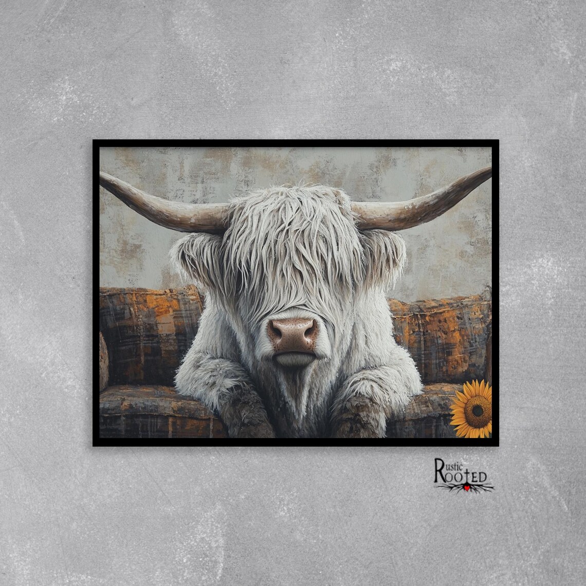 Shaggy Highland Cow Resting Rustic Farm Animal Portrait Art Poster - Image 3