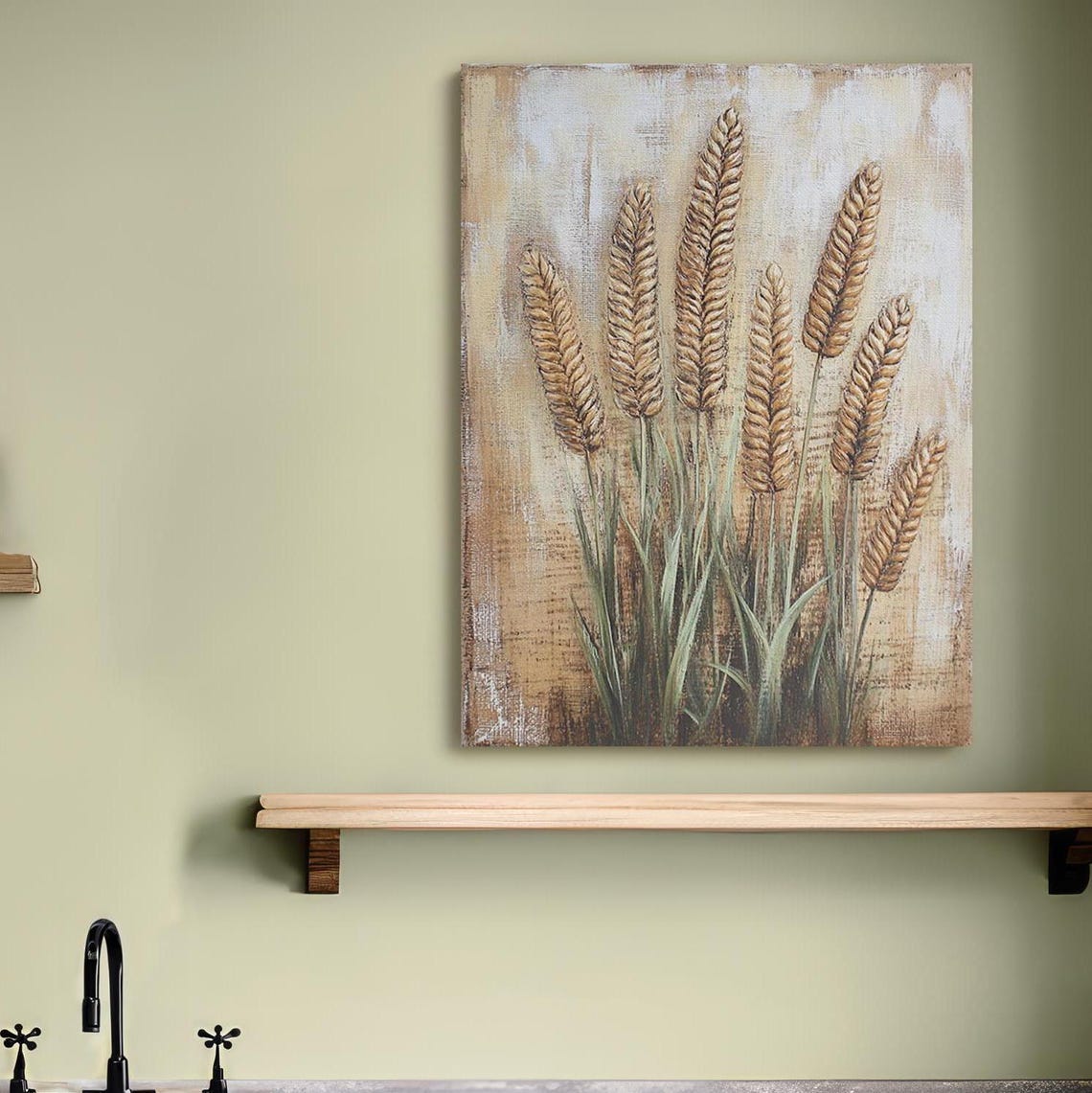 Golden Wheat Stalks Painting on Rustic Burlap Texture Poster