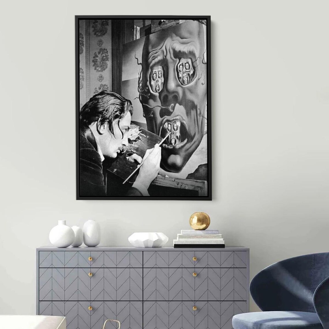Salvador Dali Painting The Face Of War Artist Studio Photo Poster