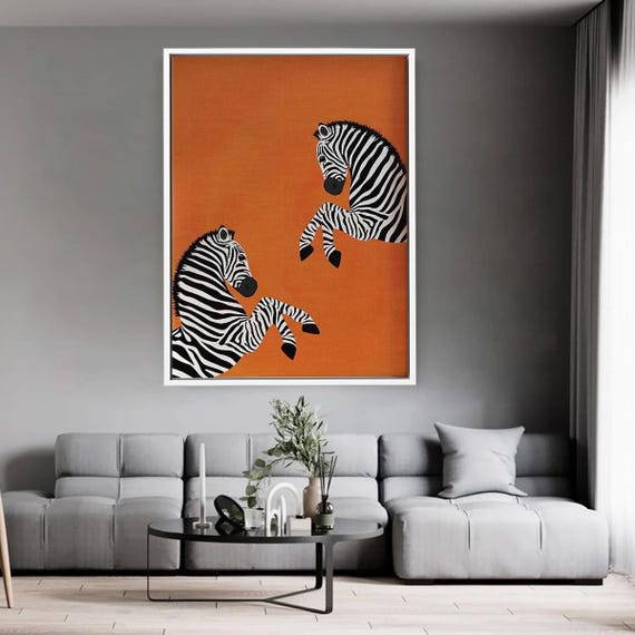Modern Zebra Wall Art Print Bold Orange Animal Poster Minimalist Safari Wildlife Decor Playful African Canvas For Living Room