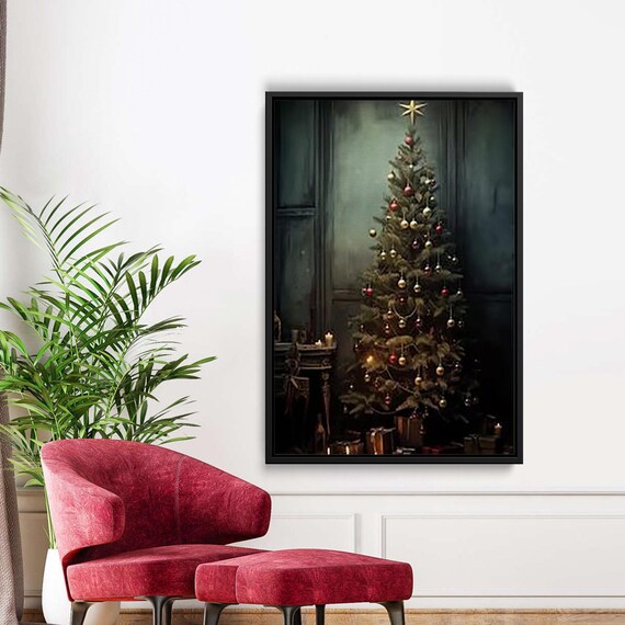 Decorated Christmas Tree Moody Candlelight Vintage Ornaments Poster