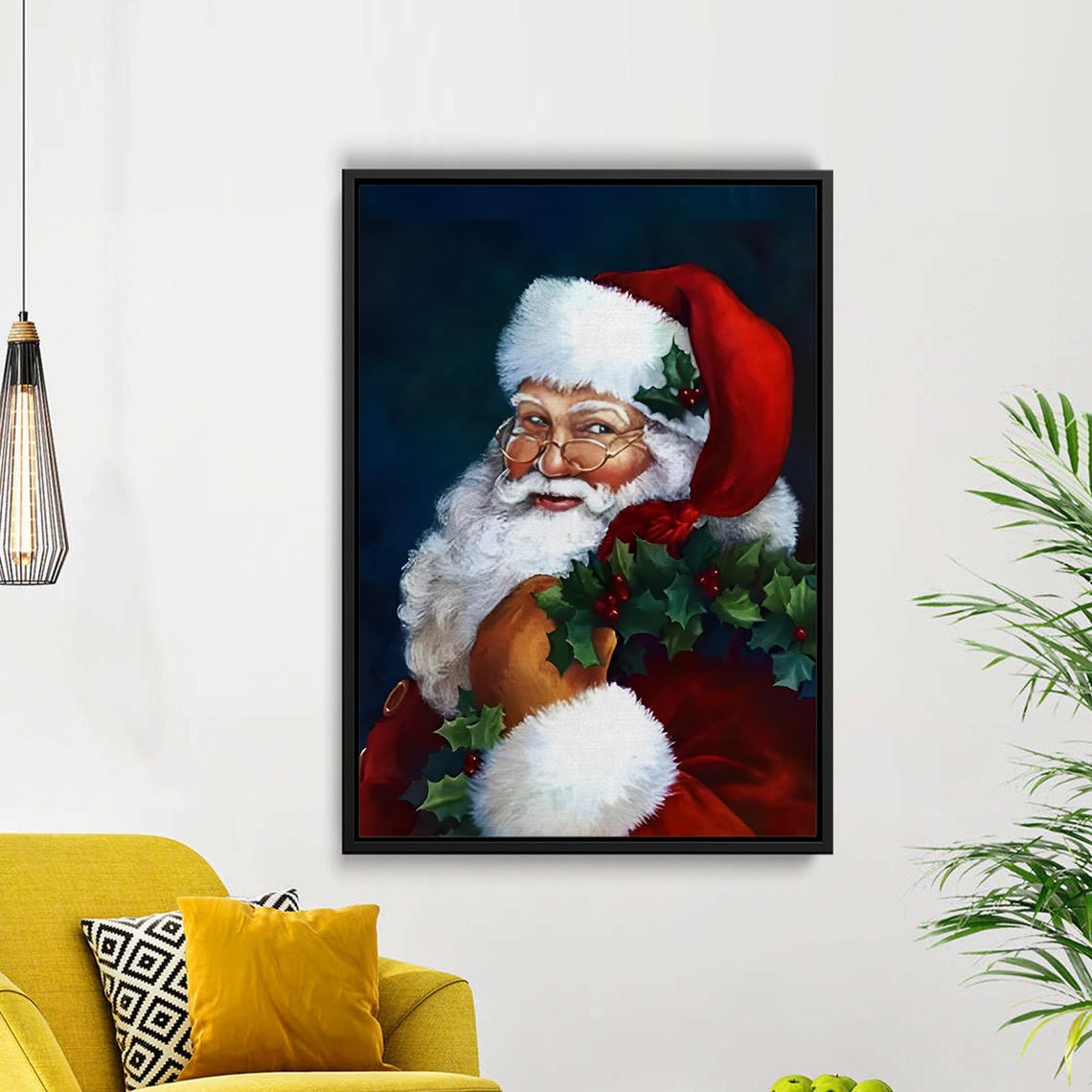 Winking Santa Claus Glasses Holly Vintage Christmas Portrait Poster