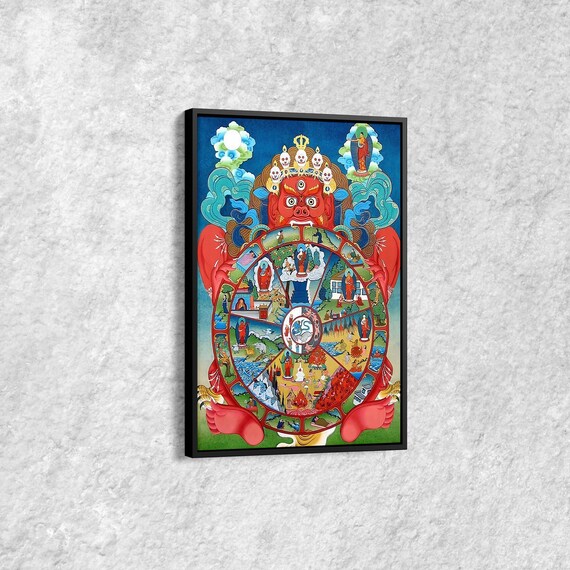 Colorful Bhavachakra Wheel Of Life Print Buddhist Samsara Wall Art Tibetan Karma Cycle Mandala Poster Spiritual Thangka