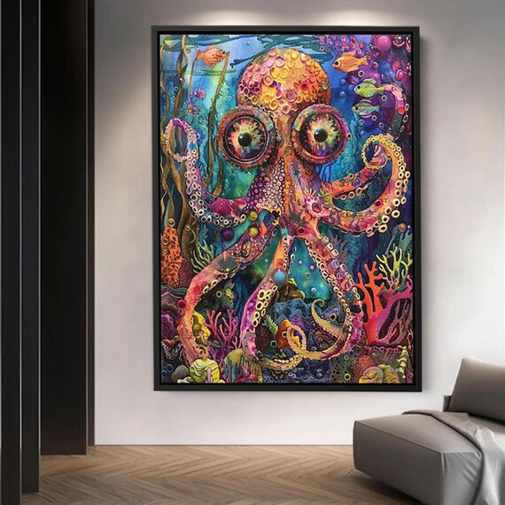 Colorful Octopus Coral Reef Ocean Wildlife Sea Life Art Poster