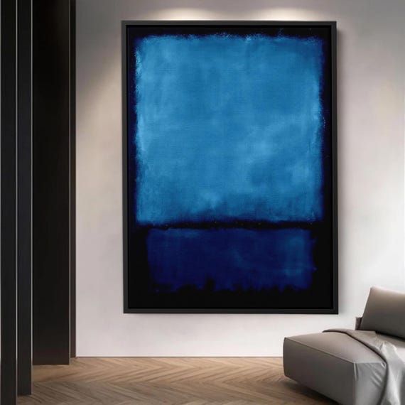 Blue Abstract Rothko Style Canvas Minimalist Deep Painting Modern Wall Art Contemporary Color Field Print For Living Room