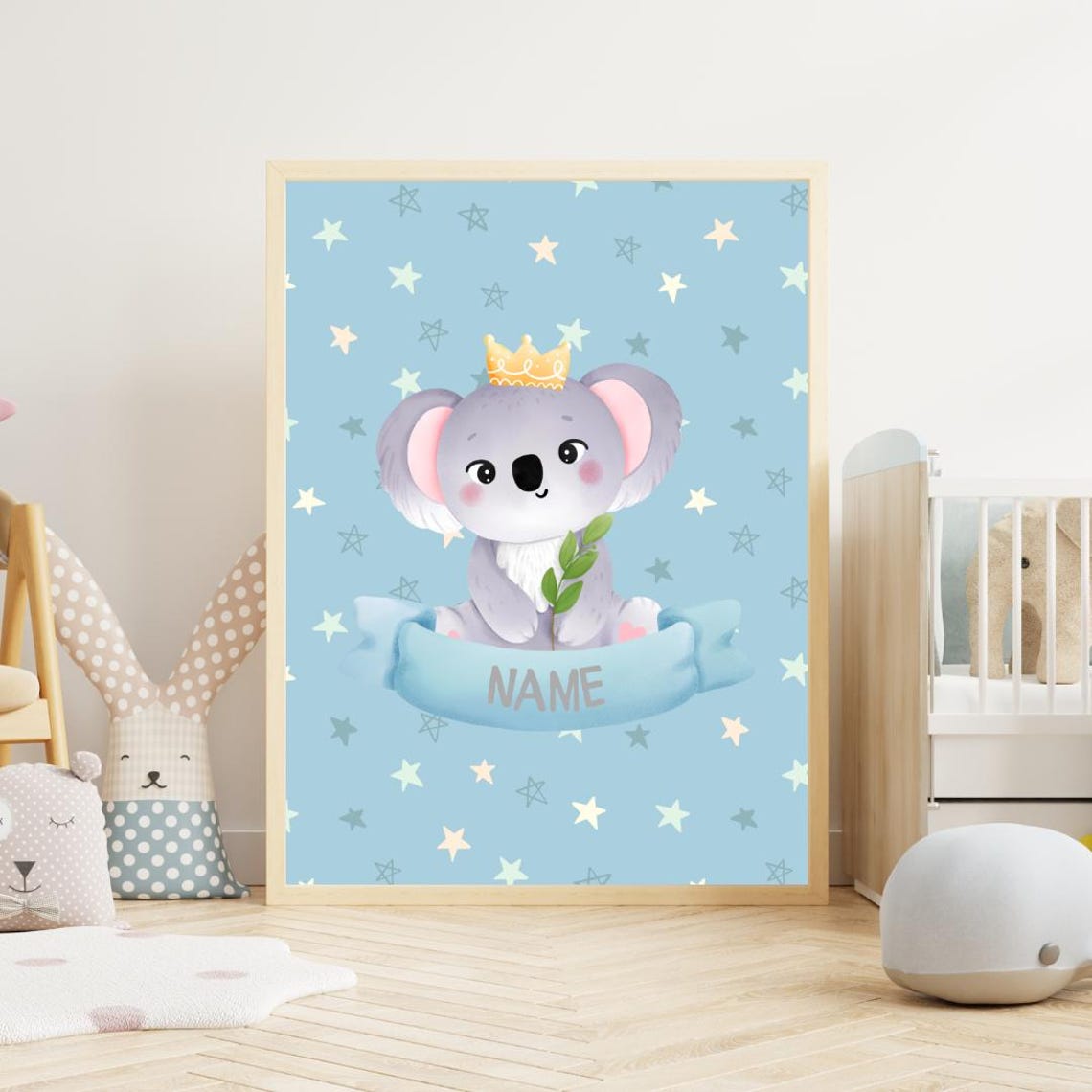 Personalized Koala Nursery Wall Art Custom Name Baby Room Cute Animal Poster For Kids Child Gift