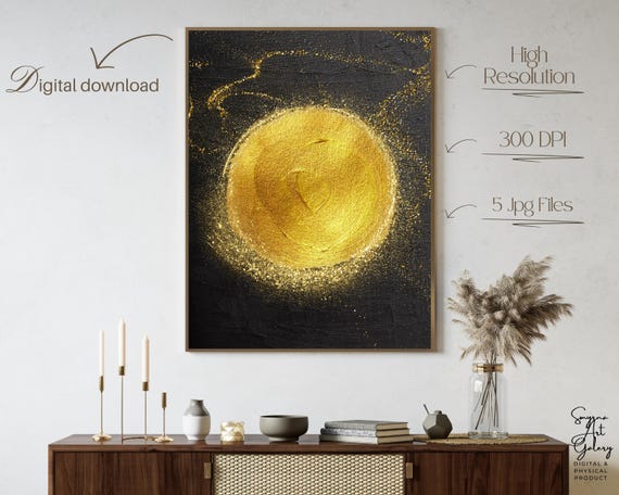 Gold Abstract Print Black And Textured Poster For Modern Decor Circular Art With Celestial Energy