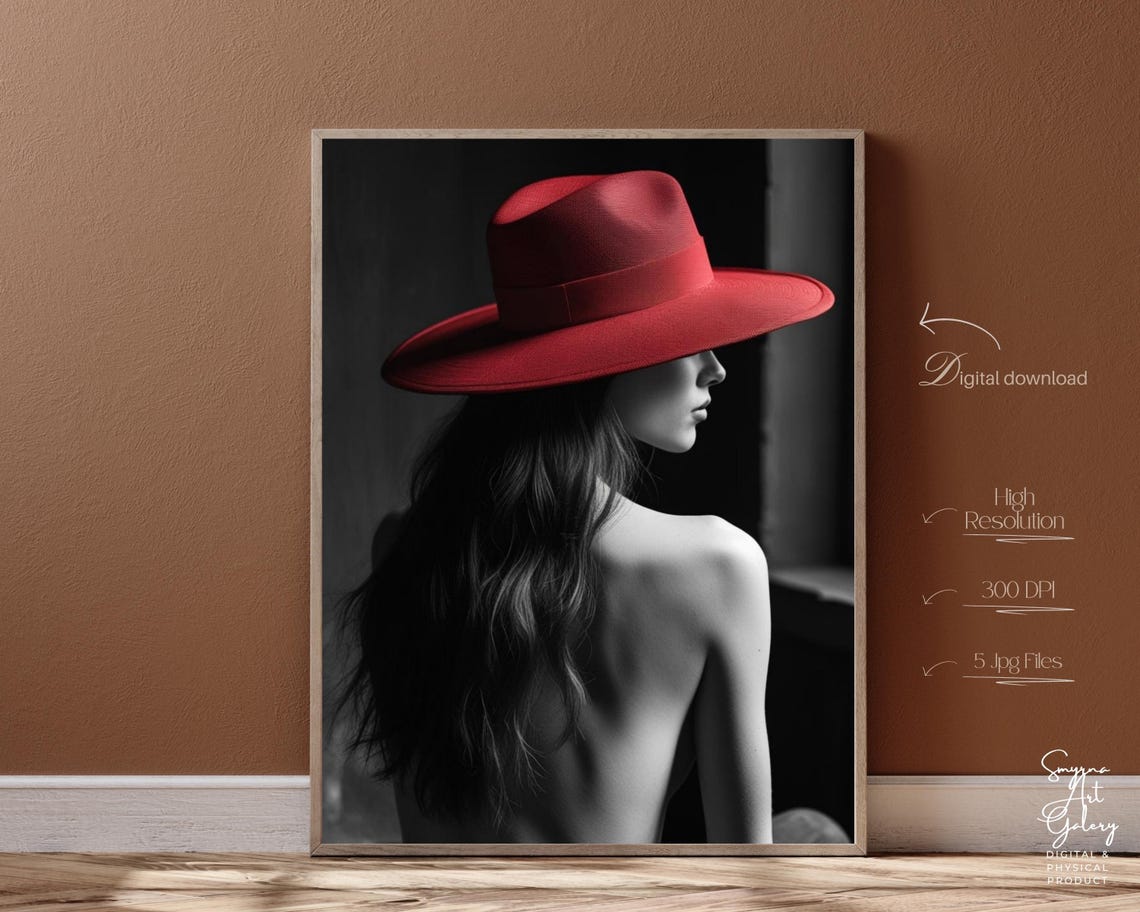 Woman In Red Fedora Hat Selective Color Bold Portrait Art Poster