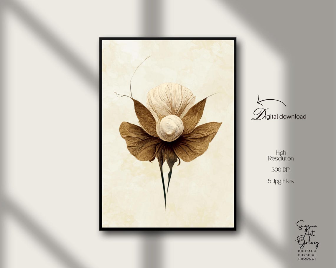 Vintage Botanical Prints Set Beige Floral Wall Art