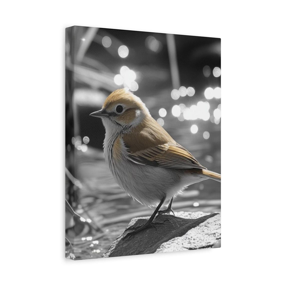 Golden Songbird on Stone Selective Color Nature Photography Poster