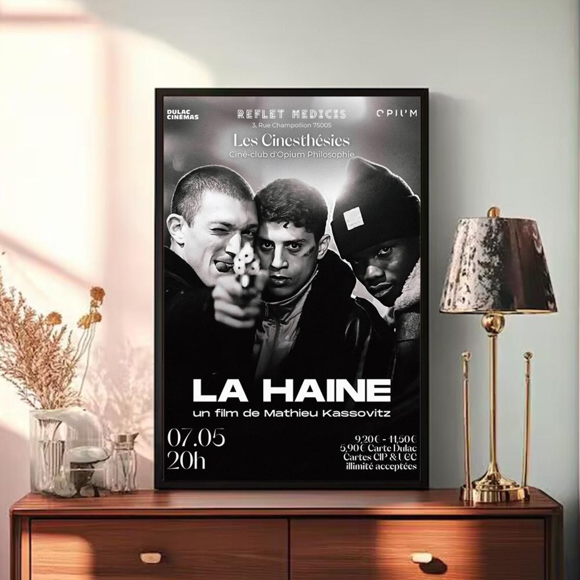 La Haine Mathieu Kassovitz French Film Black White Gun Poster - Image 3