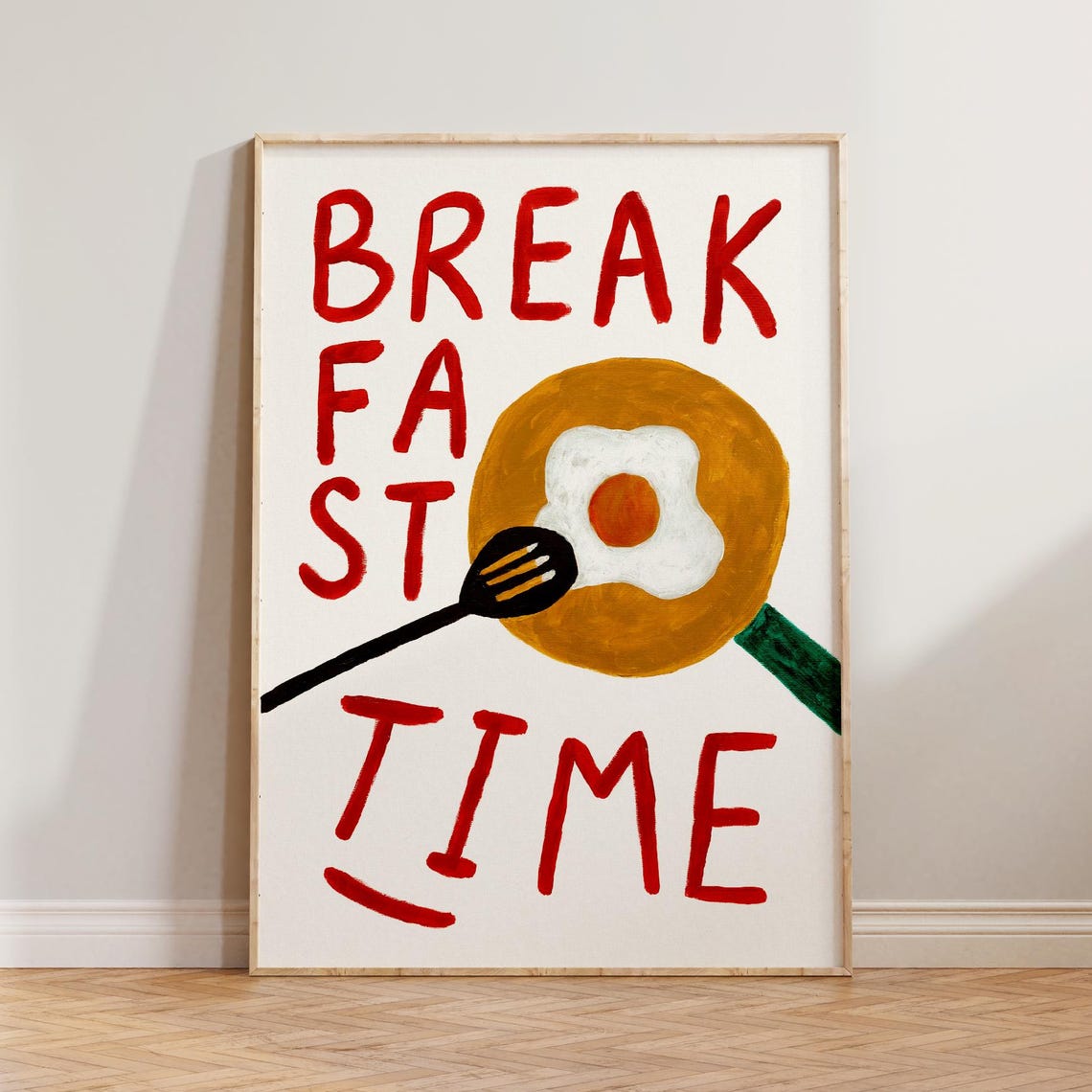 Breakfast Time Fried Egg Pan Hand Painted Kitchen Art Poster