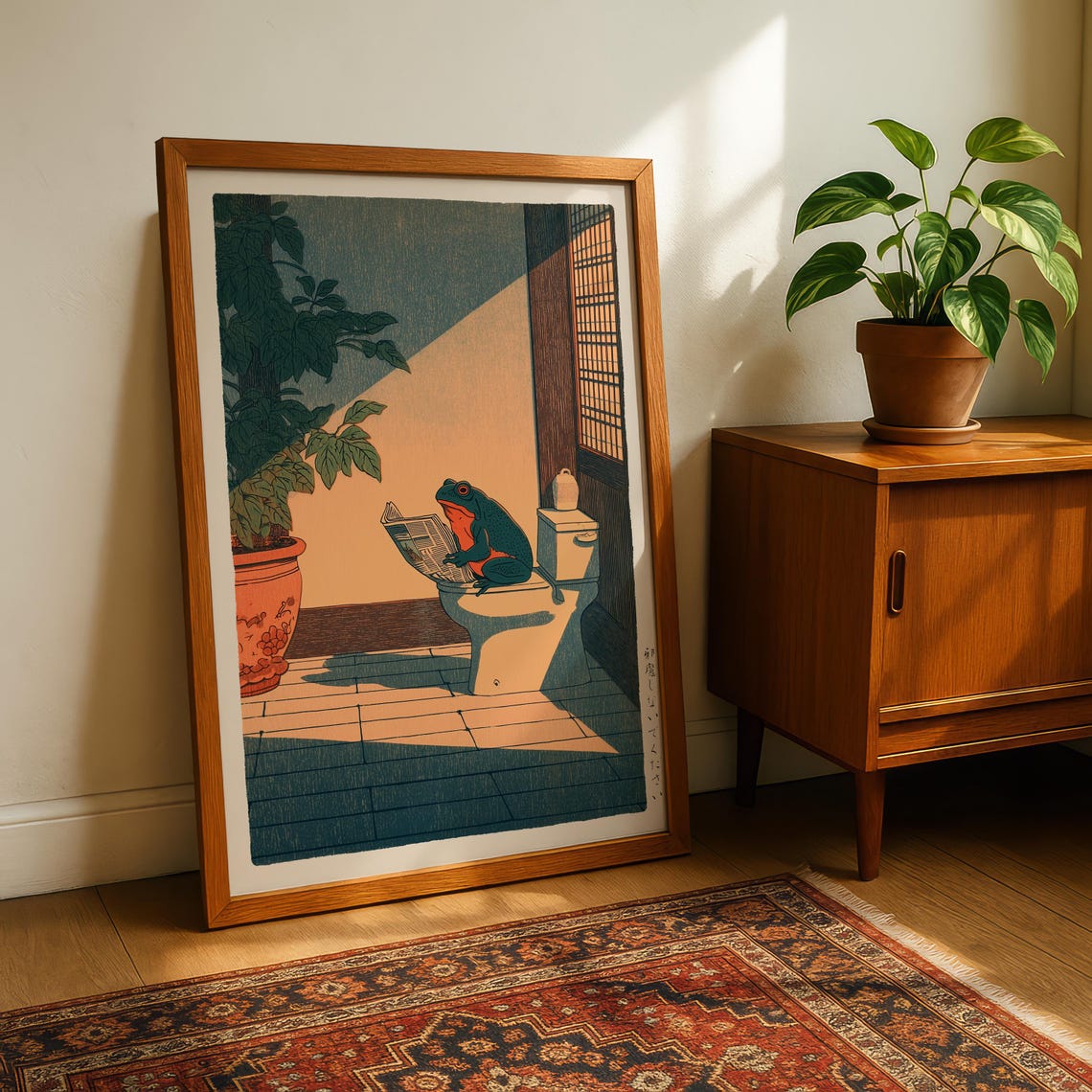 Japanese Frog Print Bathroom Hasui Kawase Art Hiroaki Takahashi Style Wall Funny - Image 5