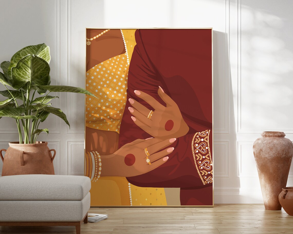 Indian Couple Art, Indian Wedding Couple Portrait - Image 2