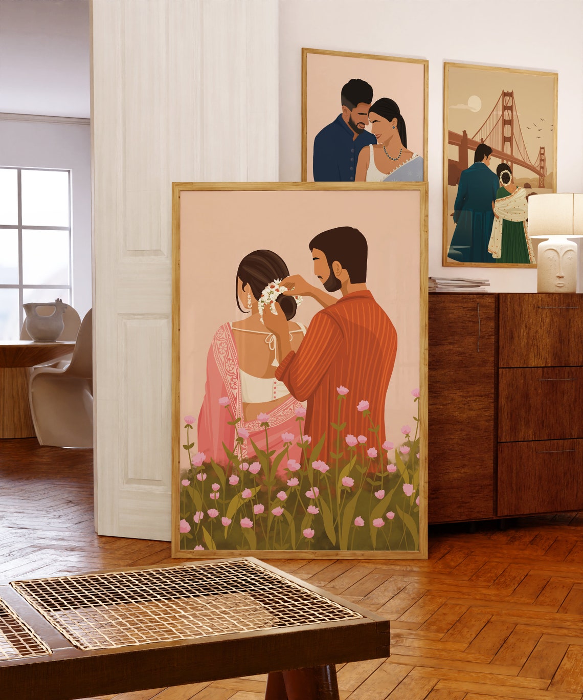 Indian Couple Art Indian Art Desi Art South Asian Art South Indian Art Desi Art Brown Couple Art Valentines Gift For Him For Her - Image 4