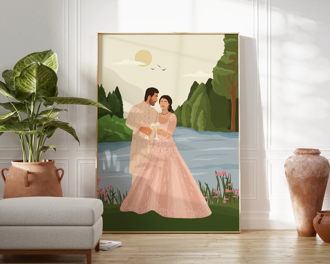 Indian Couple Toasting Art Print, South Asian Portrait - Image 4