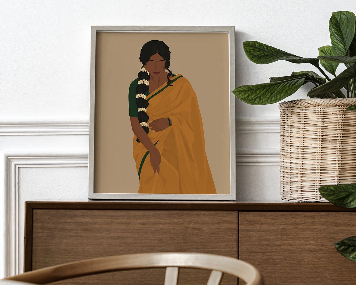 Indian Art, South Asian Woman in Saree - Image 2