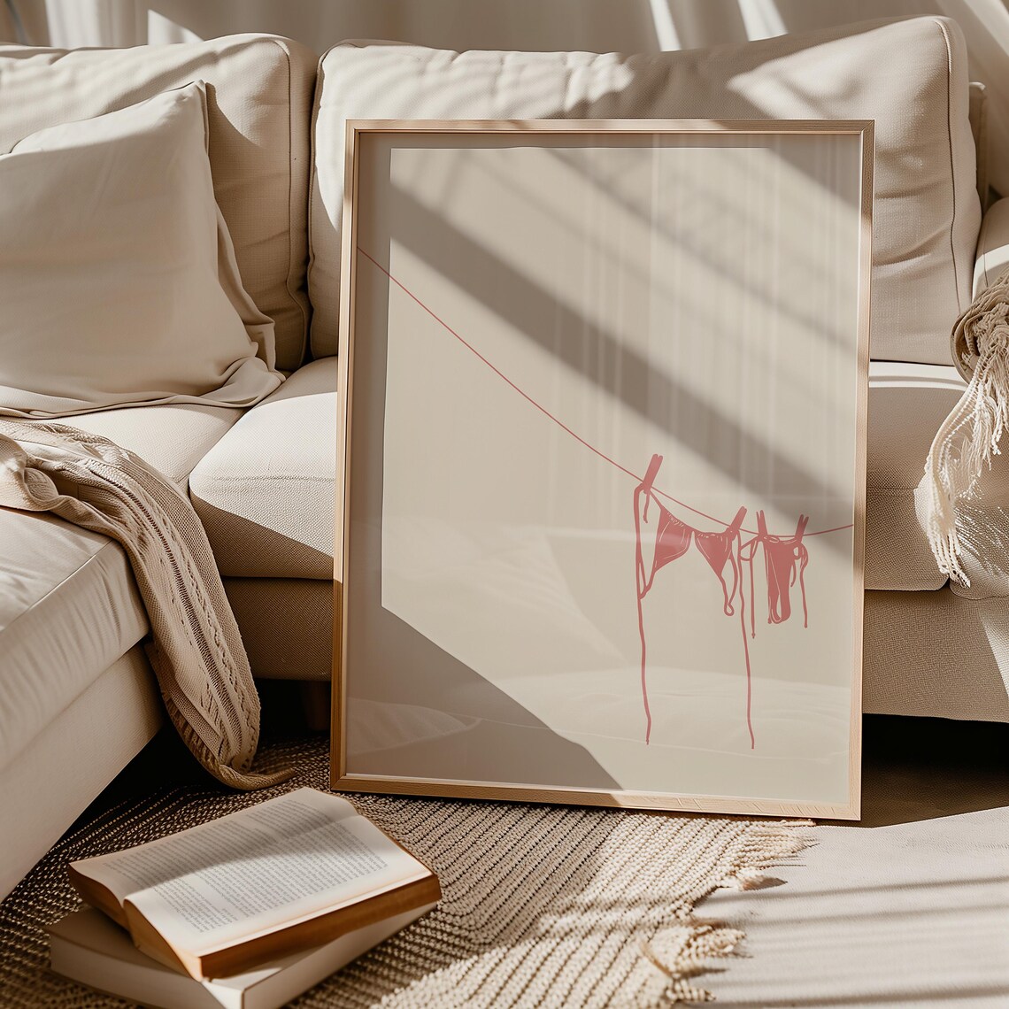 Pink Bikini Art Print, Beachy Coastal Decor