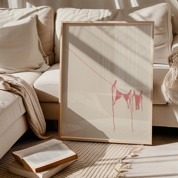 Pink Bikini Art Print, Beachy Coastal Decor
