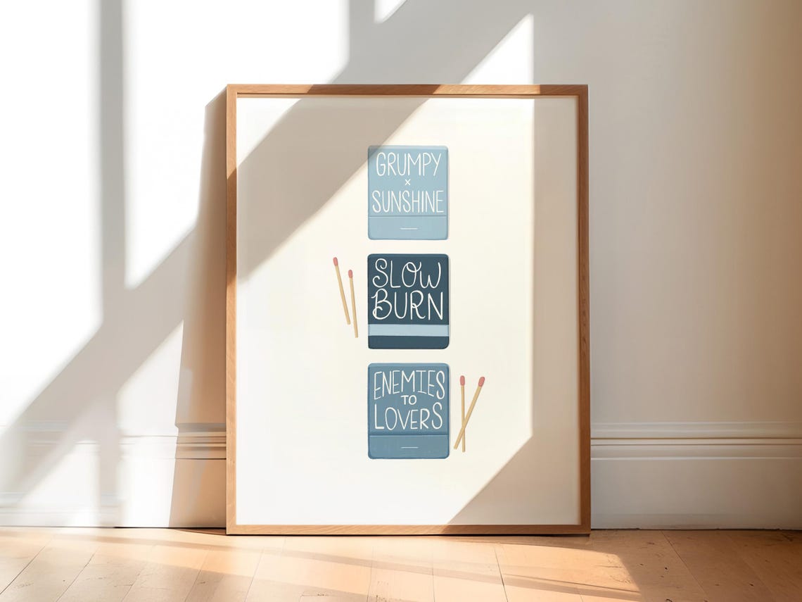 Book Trope Matchbox Art Grumpy Sunshine Slow Burn Romance Poster