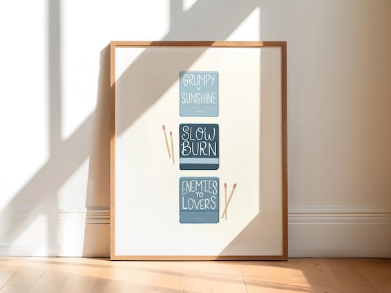 Book Trope Matchbox Art Grumpy Sunshine Slow Burn Romance Poster