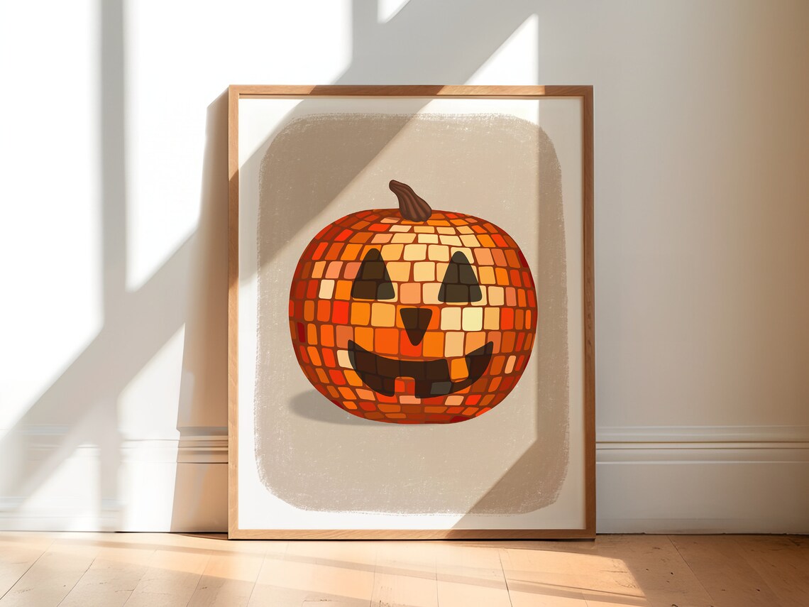 Disco Ball Pumpkin Halloween Maximalist Art Print