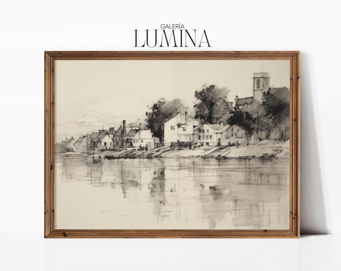Riverside Old Town Minimalist Sketch Art Print