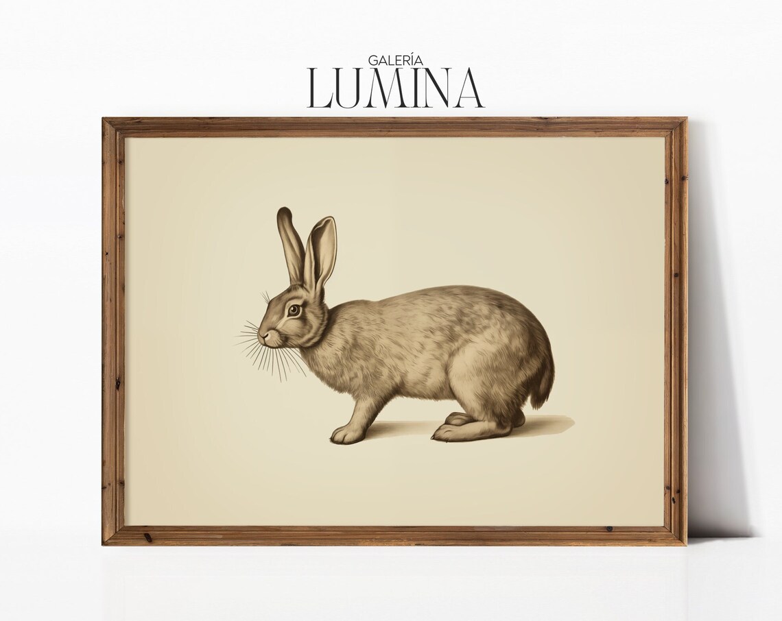 Vintage Hare Drawing Antique Rabbit Etching Style Animal Poster
